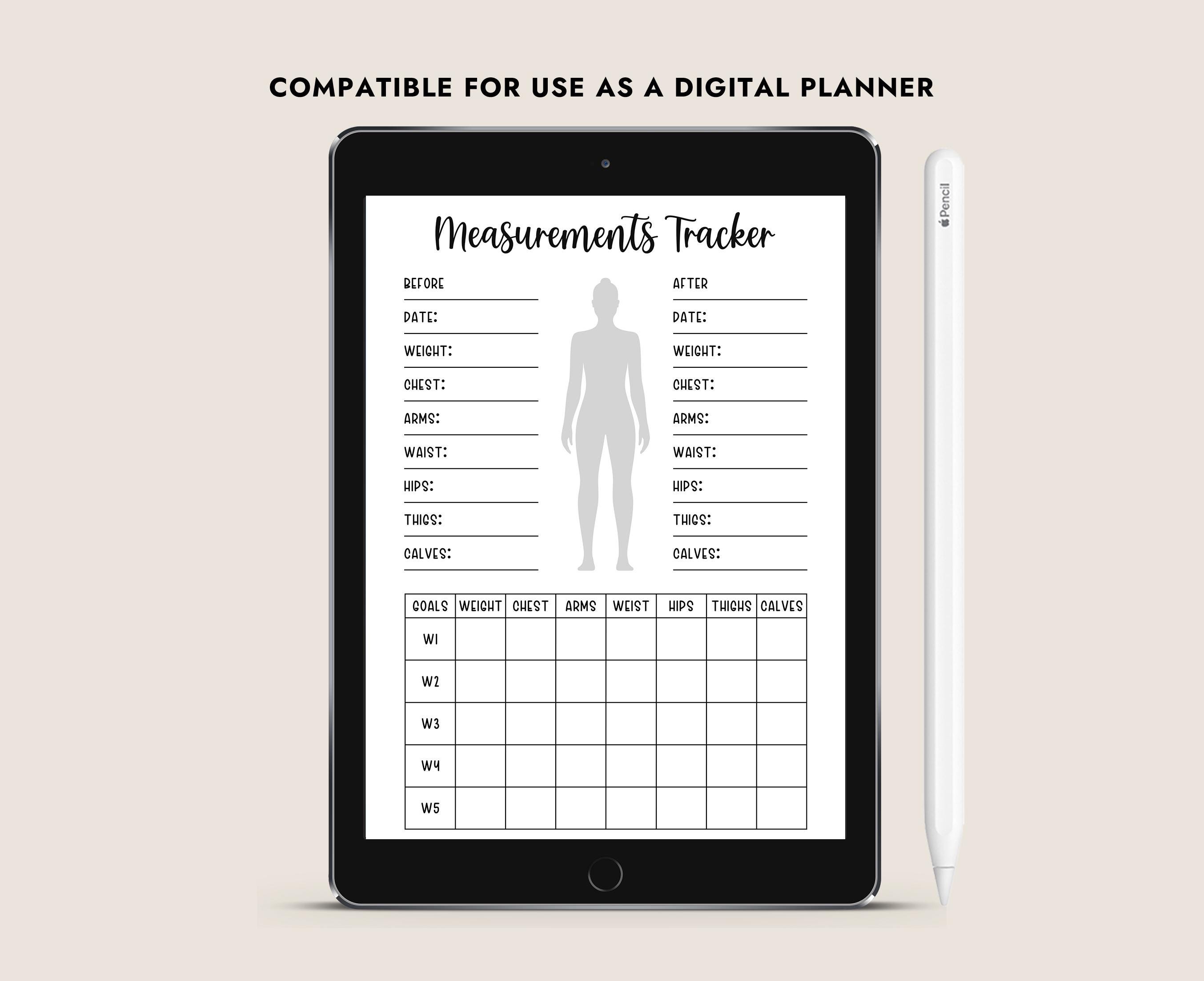 Body Measurements Tracker Printable PDF Workout Exercises Digital ...
