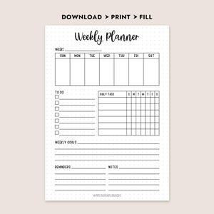 Weekly Planner Printable A4 A5 Letter Size Journal PDF Instant Download ...