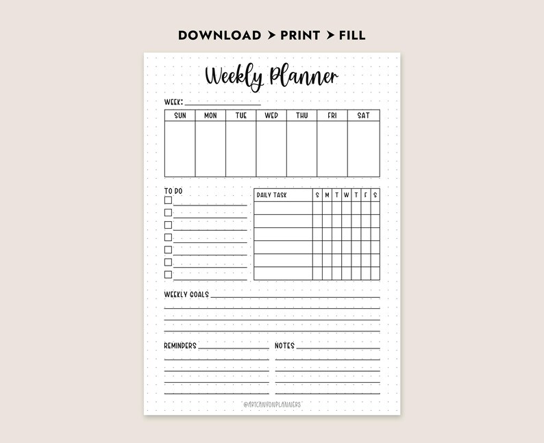 Weekly Planner Printable A4 A5 Letter Size Journal PDF Instant Download ...