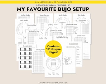 My Favourite Monthly BuJo Setup Bundle Trackers Printable Bullet Journal Pages Set Digital Planner A5 A4 Size