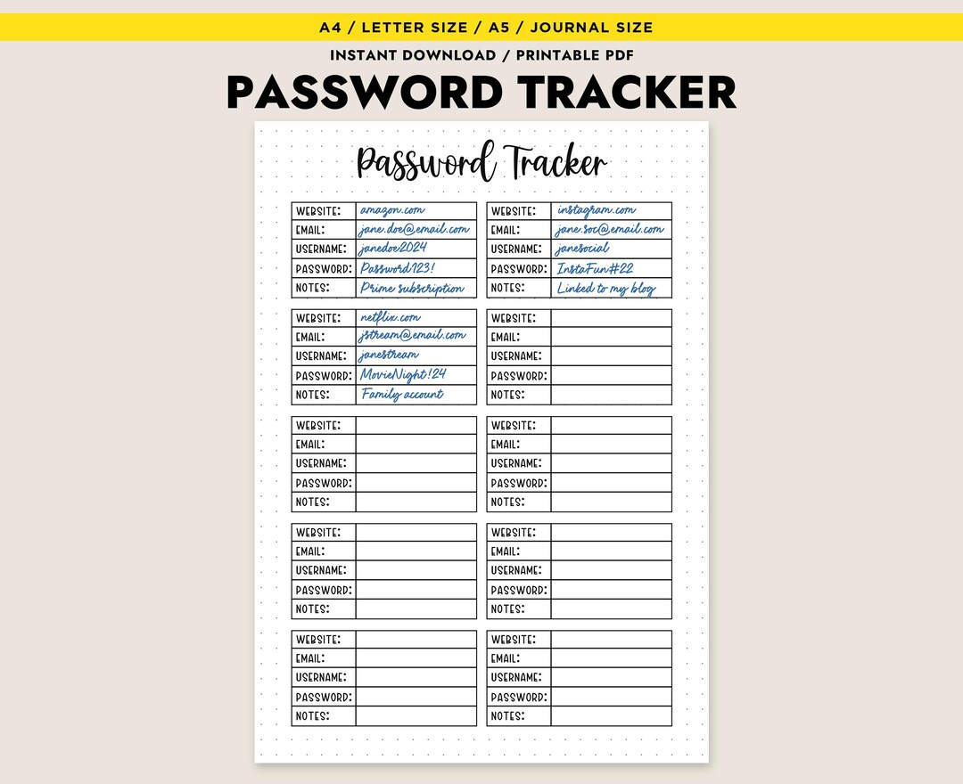 Printable Password Tracker Multi-entry Log Website & Login Keeper A4 ...