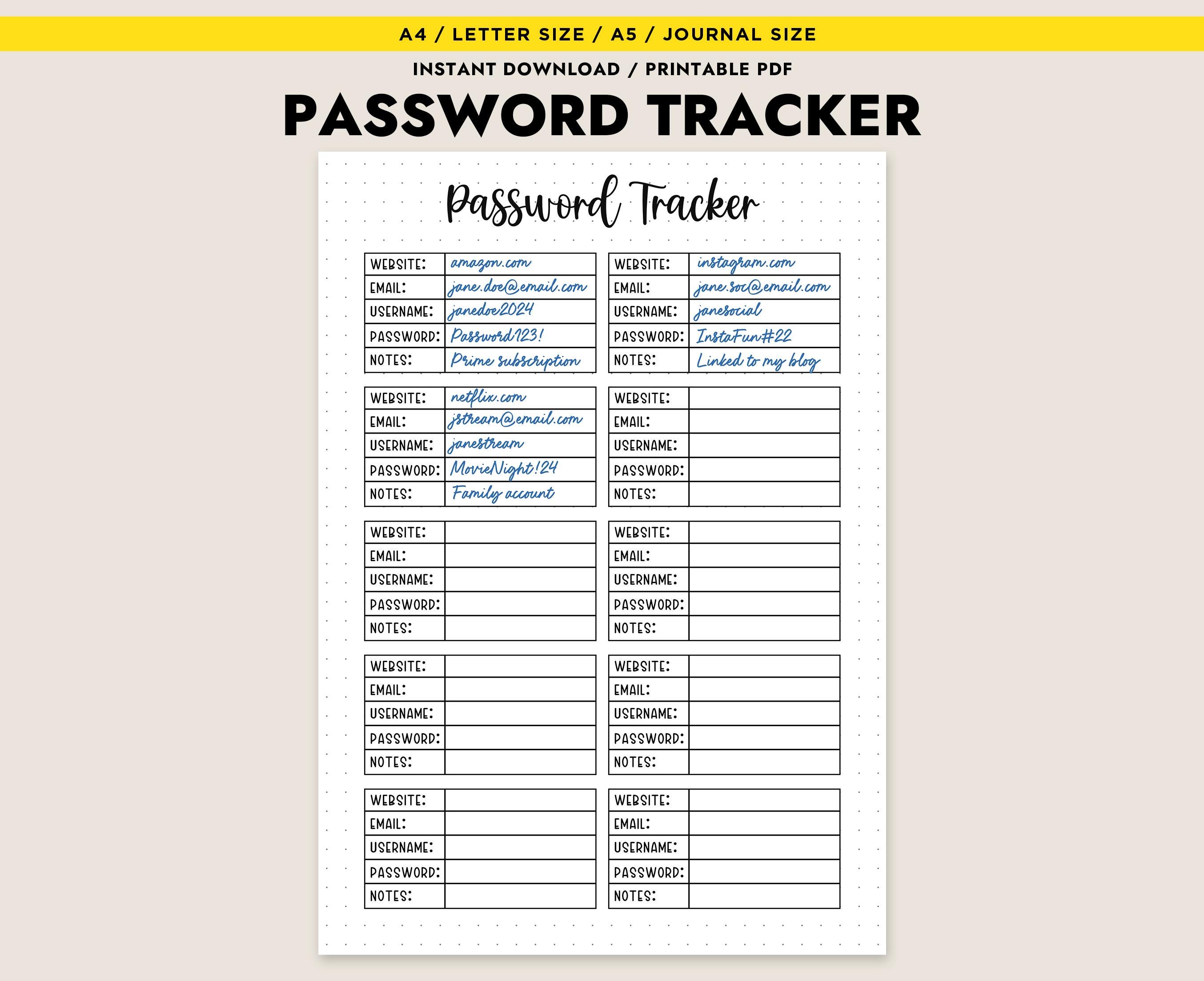 Printable Password Tracker Multi-entry Log Website & Login Keeper A4 ...