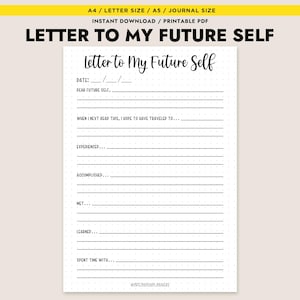 Letter to My Future Self Printable Journal Prompt Goal Setting Self Reflection Worksheet A4 A5