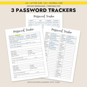 Paquete de seguimiento de contraseñas Página de diario imprimible Registro de contraseñas Organizador de contraseñas Guardián de contraseñas Lista de contraseñas Almacenamiento de credenciales