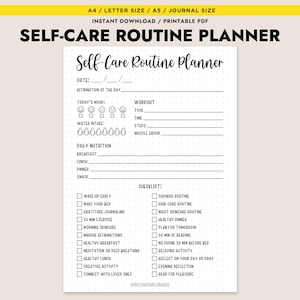 Self Care Planner Printable Daily Routine Tracker Wellness Journal Instant Download A4 A5 Letter