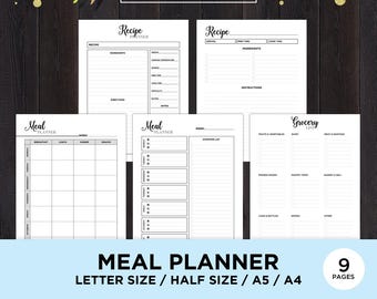 Meal Planner Printable Menu Planner Printable Shopping List Planner Insert Recipe Planner Printable Meal Plan Inserts Grocery List Planner