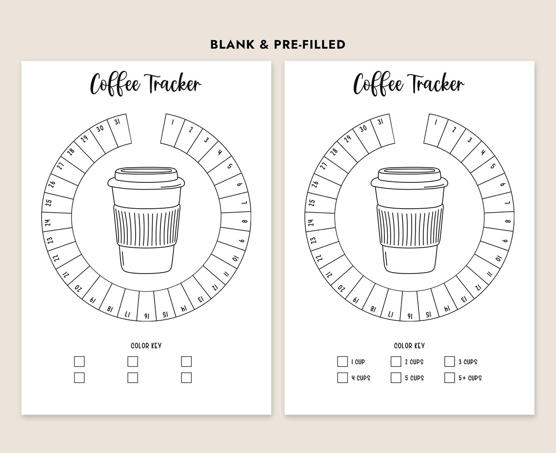 Coffee Tracker Printable Journal Page Planner Monthly Health Tracker ...