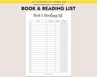 Lista przeczytanych książek do druku w formacie PDF Dziennik czytania A4 A5 Letter Wkładka do dziennika Bullet Journal Strona planera
