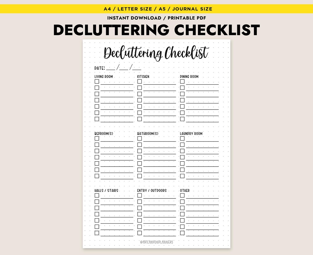 Decluttering Checklist Printable Home Organization A4 A5 Letter PDF ...