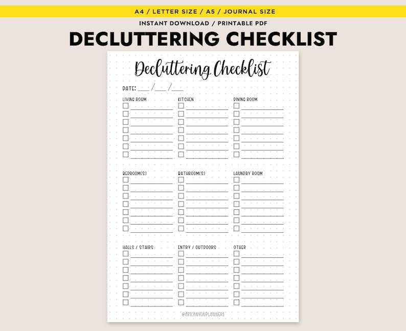Decluttering Checklist Printable Home Organization A4 A5 Letter PDF ...