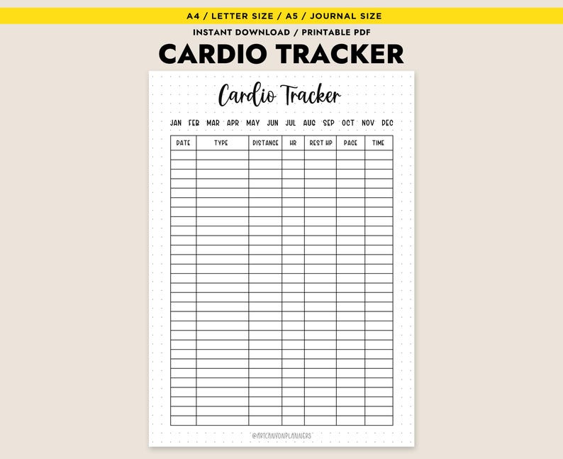 Cardio Routine Print Off Cardio Tracker Printable PDF Workout Exercises Digital Printable ...