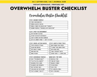 Overwhelm Buster Checklist Printable PDF for ADHD Anxiety Mental Health Productivity To Do List Planner