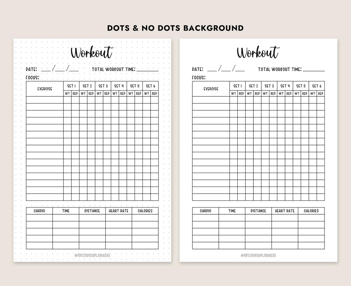 Workout Planner Printable Log Exercise Tracker Sets Reps Cardio A4 A5 ...