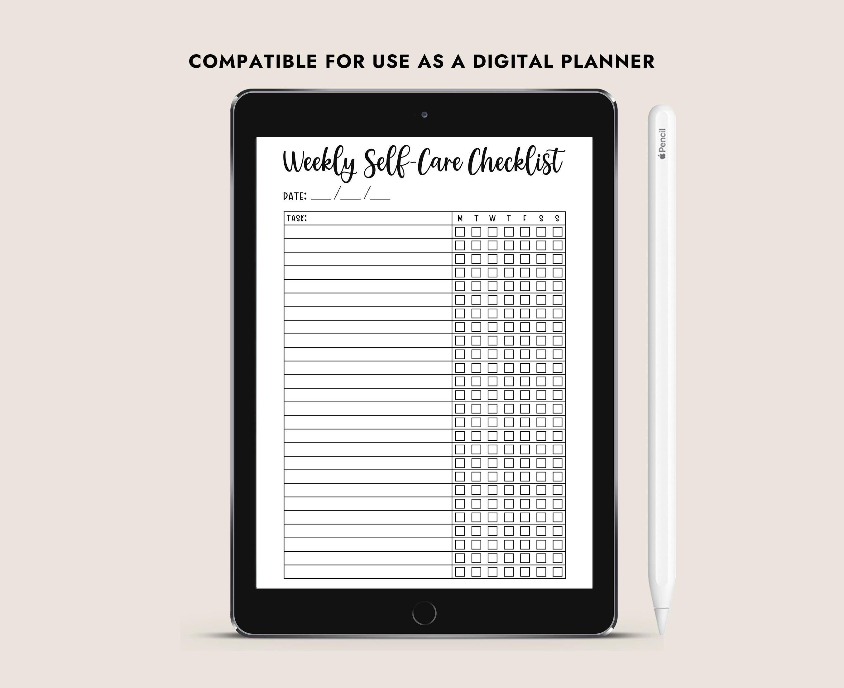 Weekly Self Care Checklist Printable Habit Tracker Mental Wellness ...