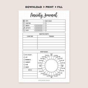 Printable Anxiety Journal Daily Mood Symptom Trigger Tracker Mental ...