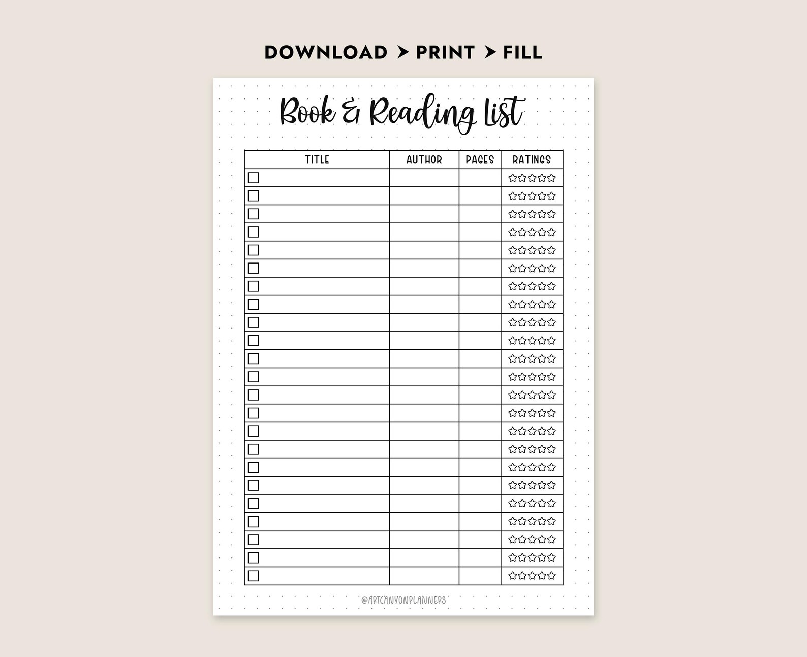 Book Reading List Printable Tracker Journal Log A4 A5 Letter PDF ...