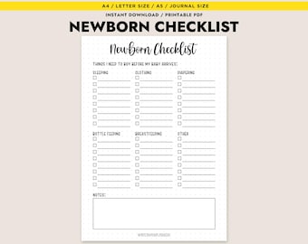 Printable Newborn Checklist PDF Baby Registry List Pregnancy Planner Insert Instant Download New Mom