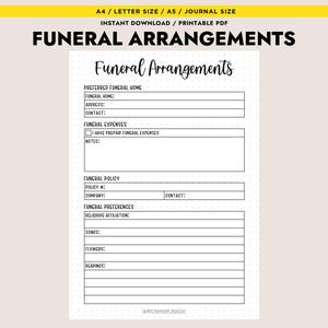 Funeral Arrangements Planner Printable End of Life Organizer Last Wishes Template Instant Download
