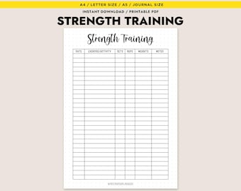 Strength Training Log Printable Workout Tracker Gym Planner Weightlifting Journal Fitness Chart