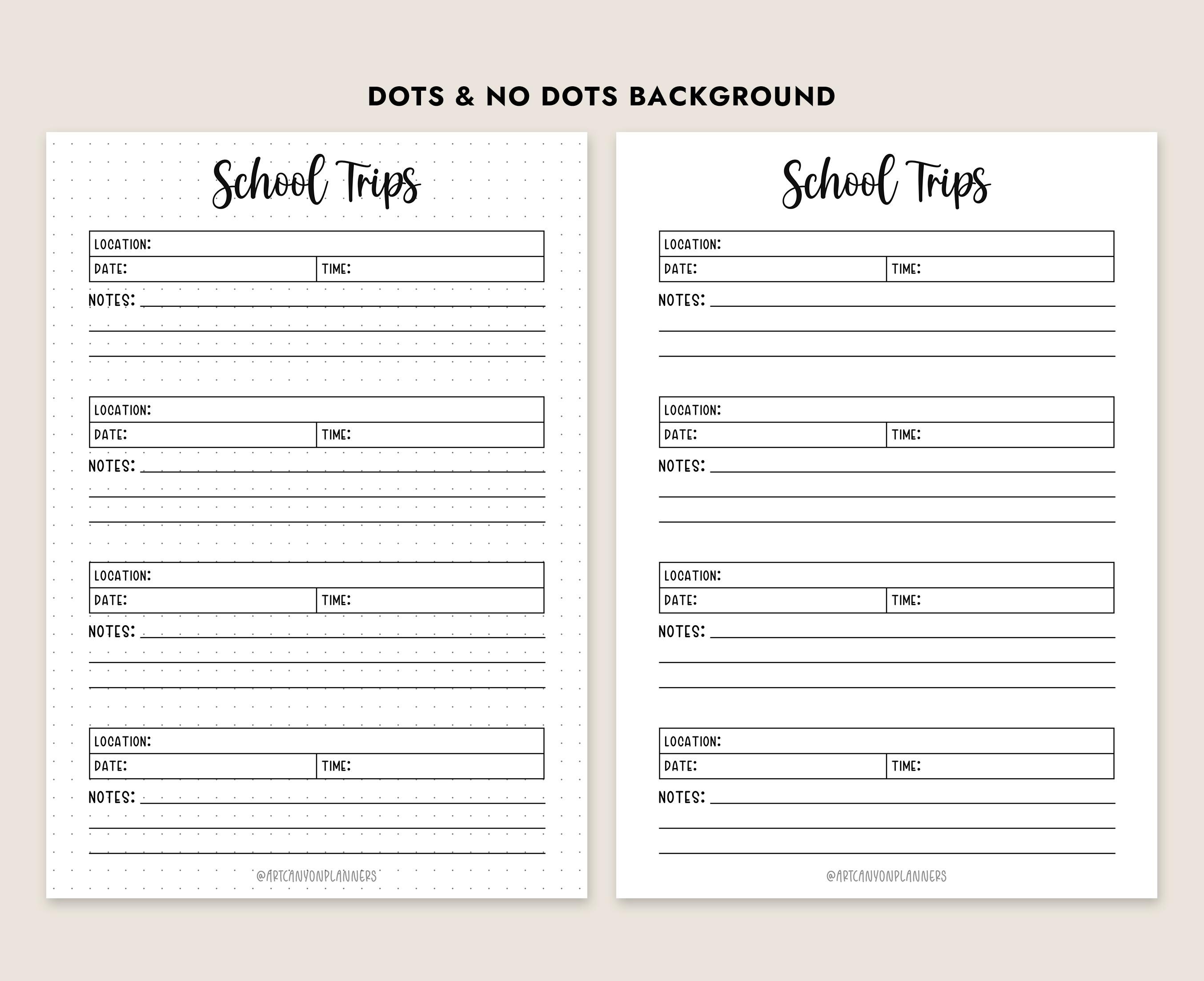 School Field Trip Planner Printable PDF Student Excursion Log Tracker ...