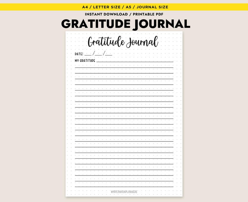 Gratitude Journal Printable Daily Log Self Care Page Mental Health ...