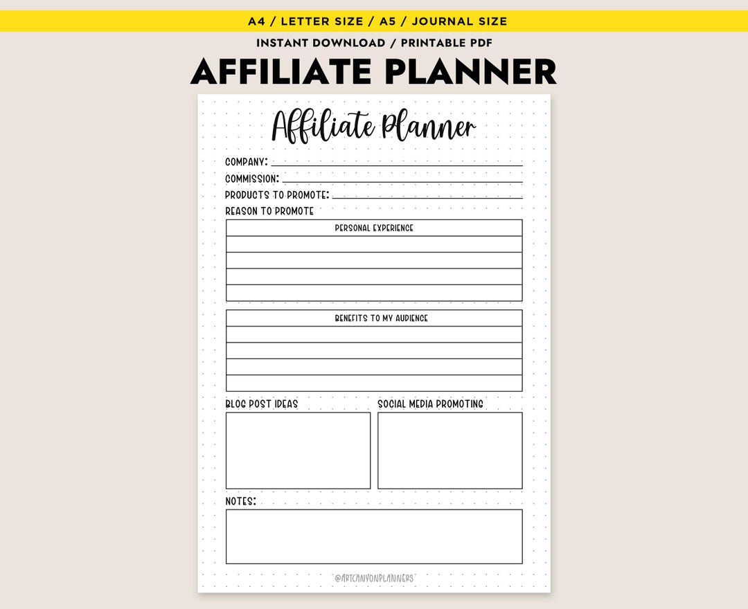 Affiliate Planner Digital Download Printable PDF Marketing Strategy ...