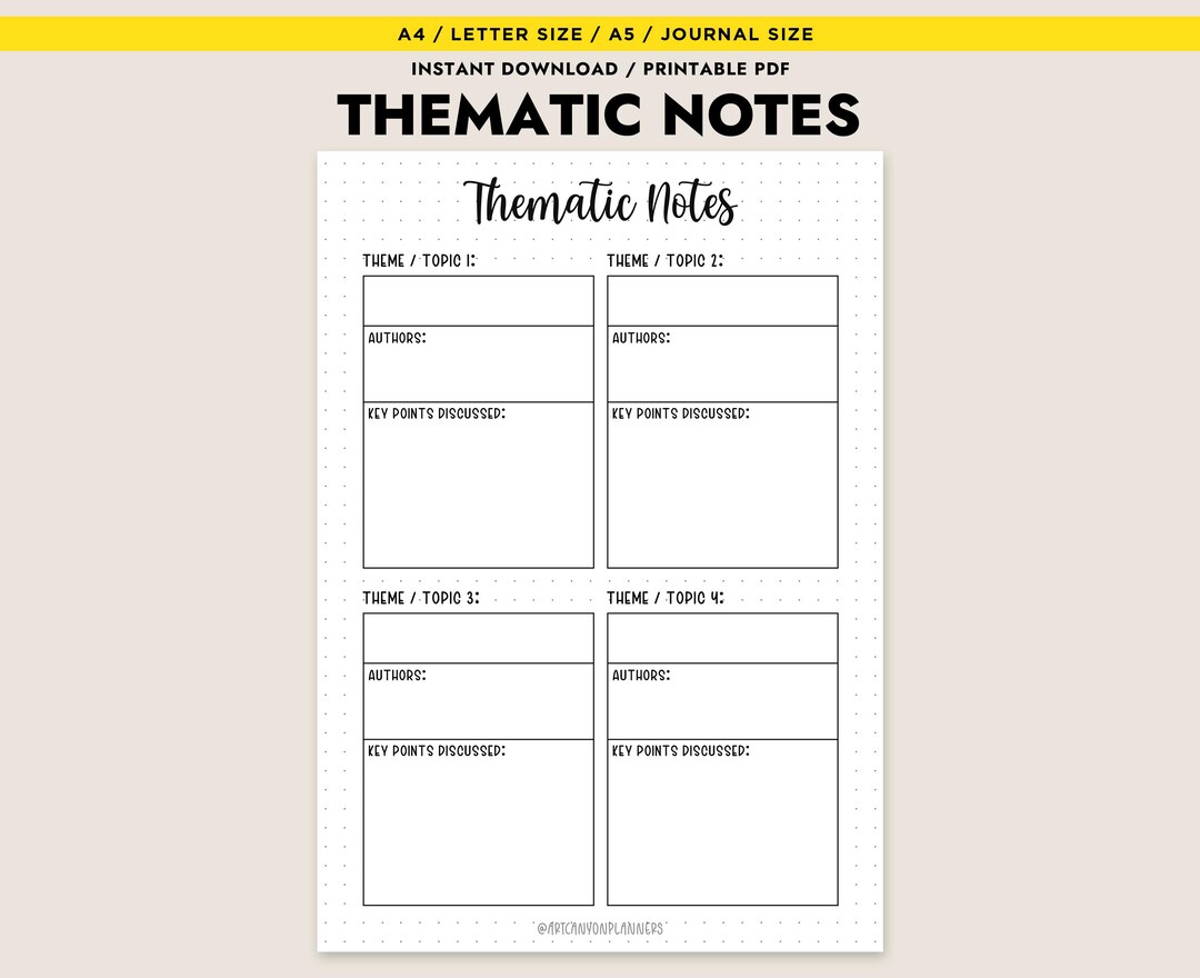 Thematic Notes Printable PDF A4 Letter A5 Journal Size Instant Download ...
