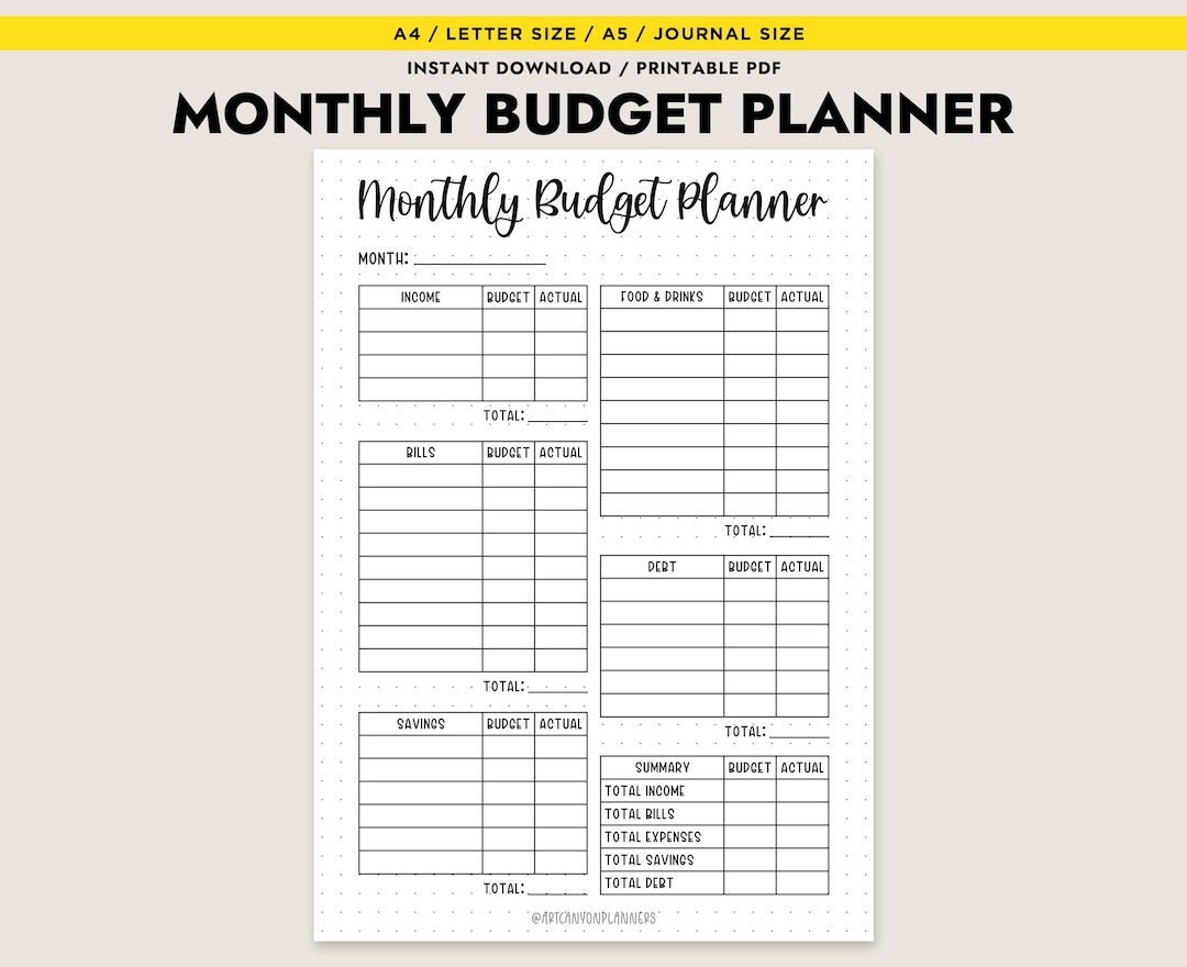 Monthly Budget Planner Printable A4 A5 Letter Size Instant Download ...