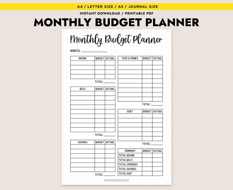 Monthly Budget Planner Printable A4 A5 Letter Size Instant Download ...
