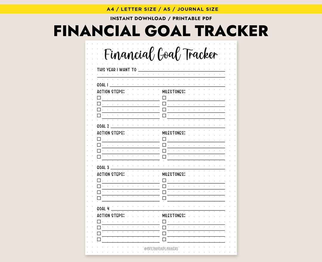 Financial Goal Tracker Printable PDF Financial Planner Template Bullet