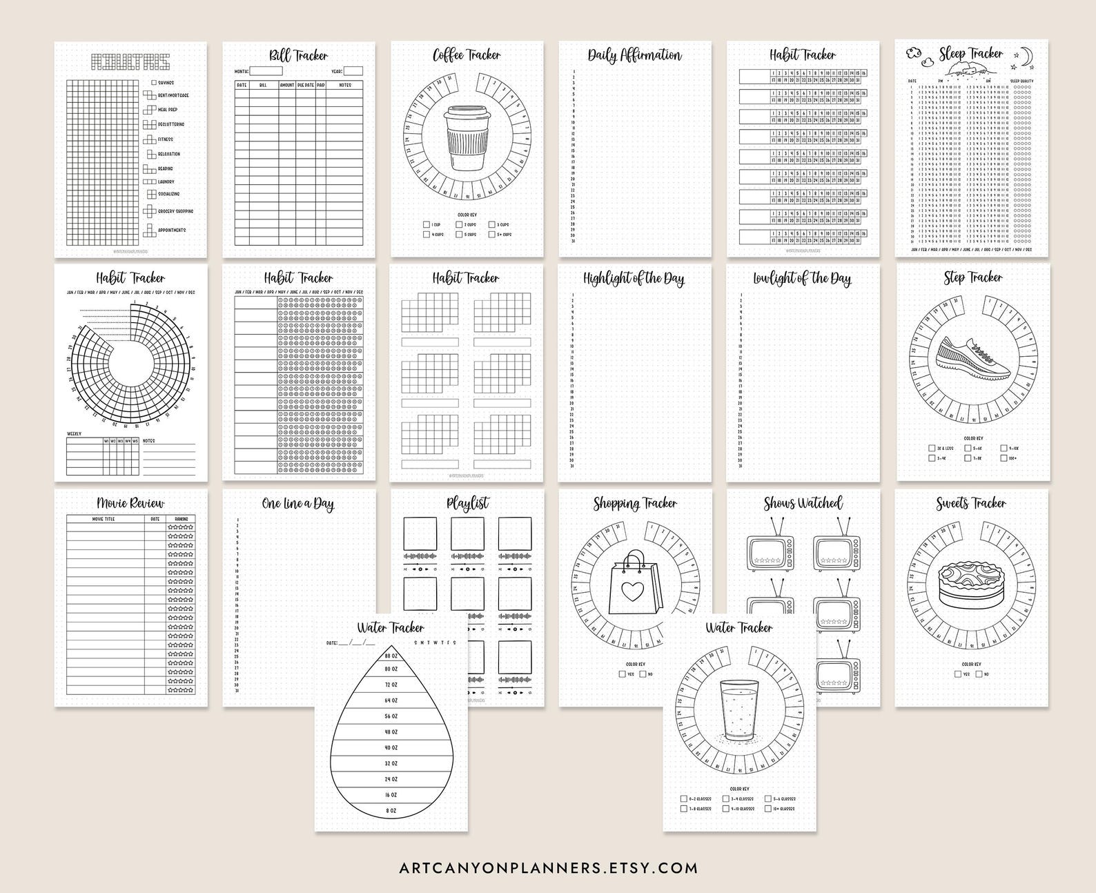 Monthly Trackers Bundle Printable Journal Pages Digital Planner A5 A4 ...