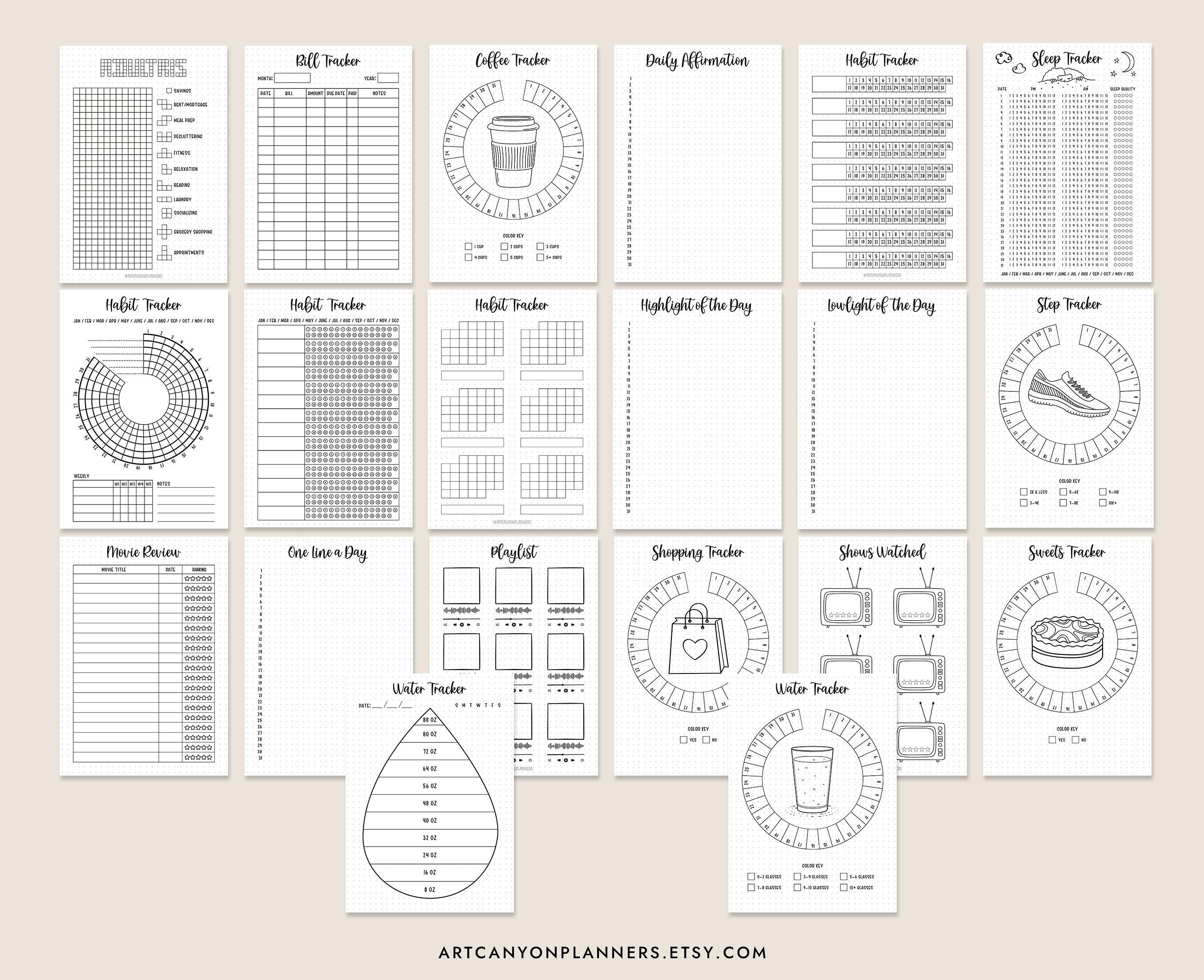 Monthly Trackers Bundle Printable Journal Pages Digital Planner A5 A4 ...