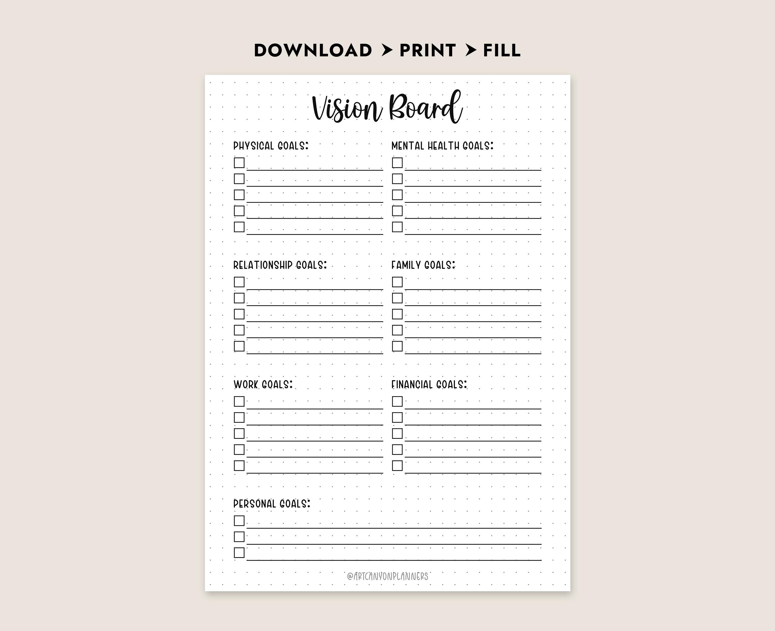 Printable Vision Board Goal Setting Template A4 A5 Letter Journal PDF ...