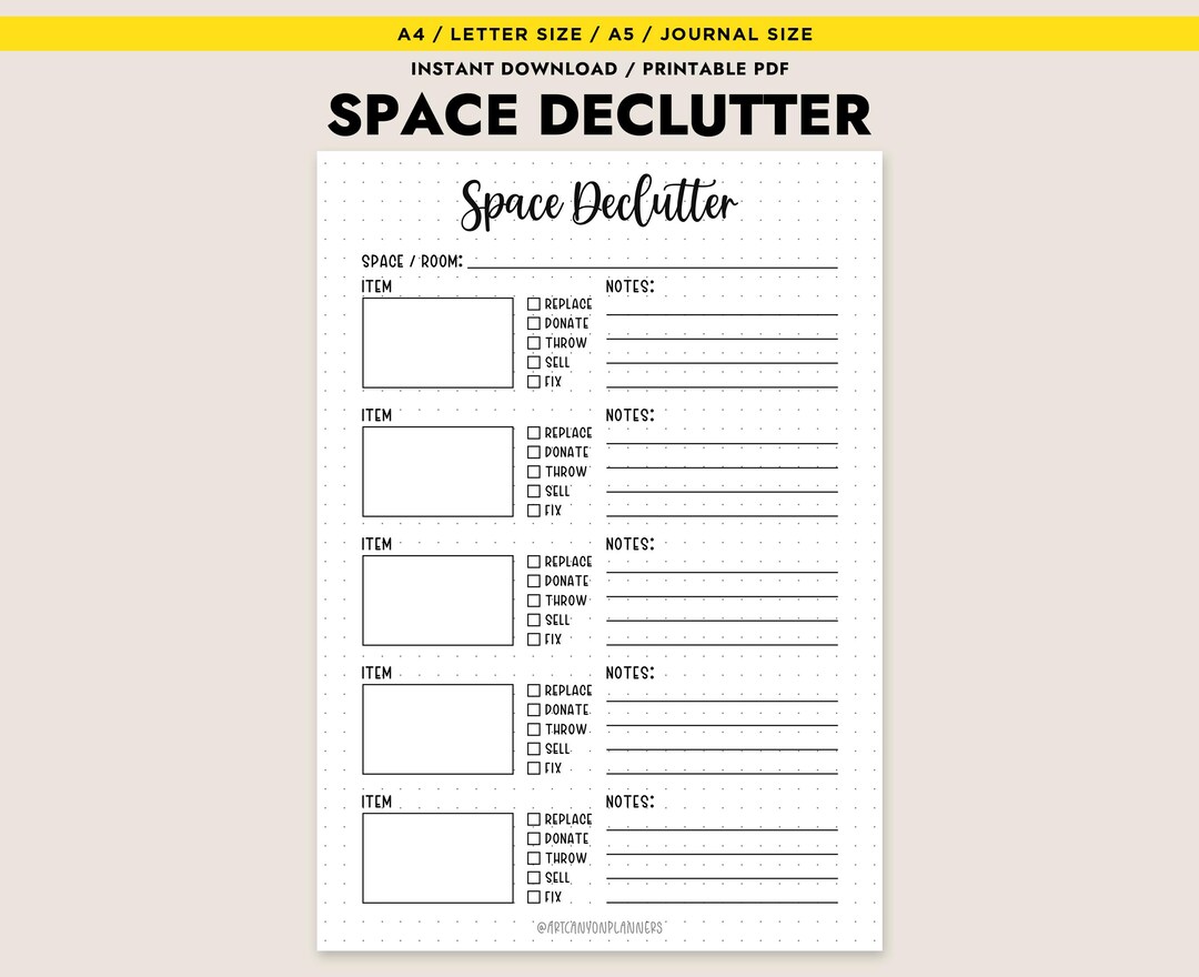 Declutter Checklist Printable Home Organization Planner Insert A4 A5 ...