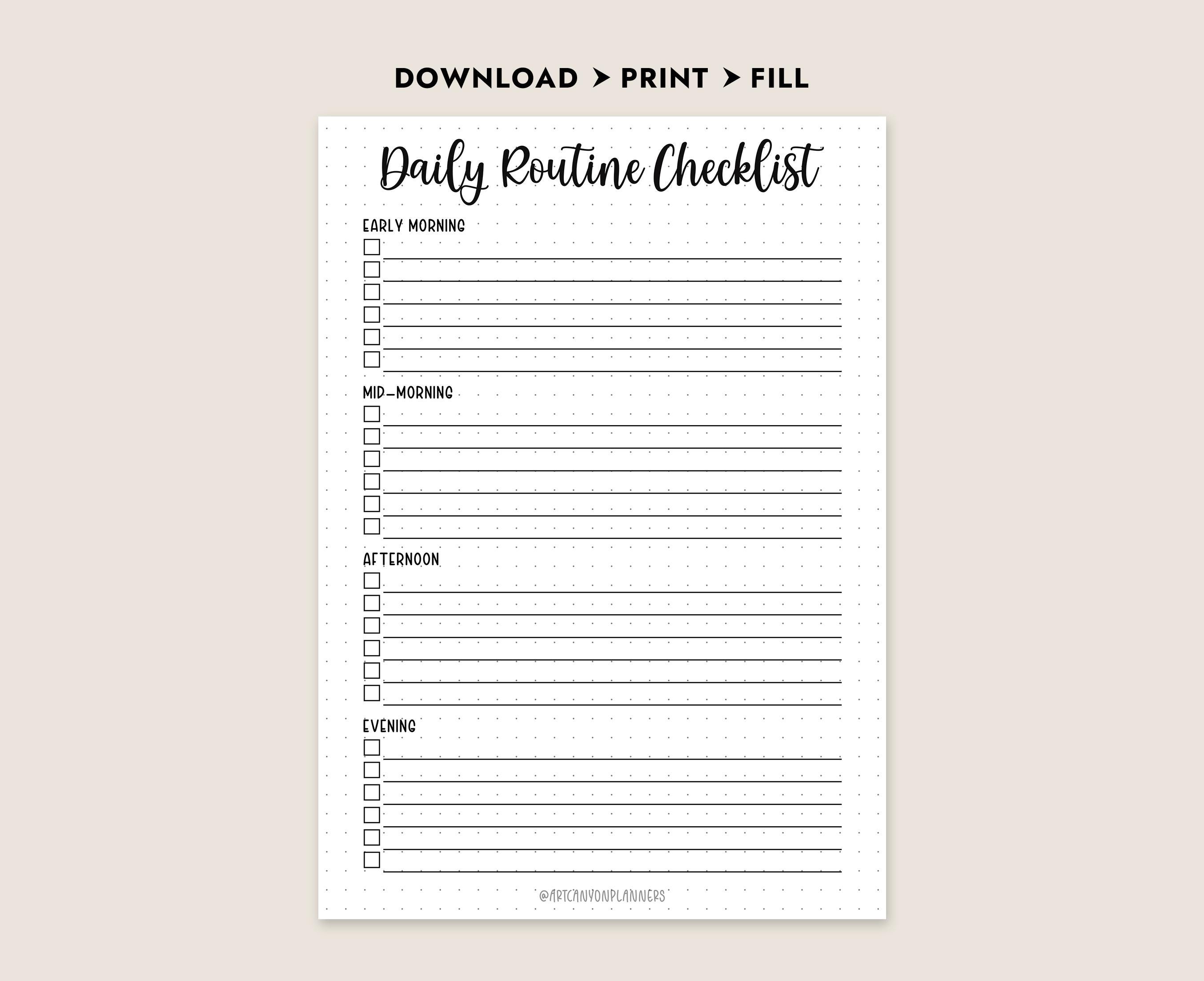 Daily Routine Checklist Printable Planner Template Task List A4 A5 ...