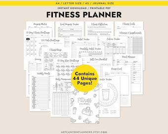 Ultimate Journal Fitness Planner Bundle Printable Tracker Health Nutrition Goals Progress Bullet Journal Workout Food Calorie Weight Loss