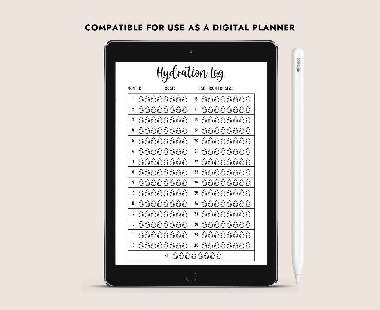 Hydration Log Printable Water Tracker Monthly Wellness A4 A5 Letter PDF ...