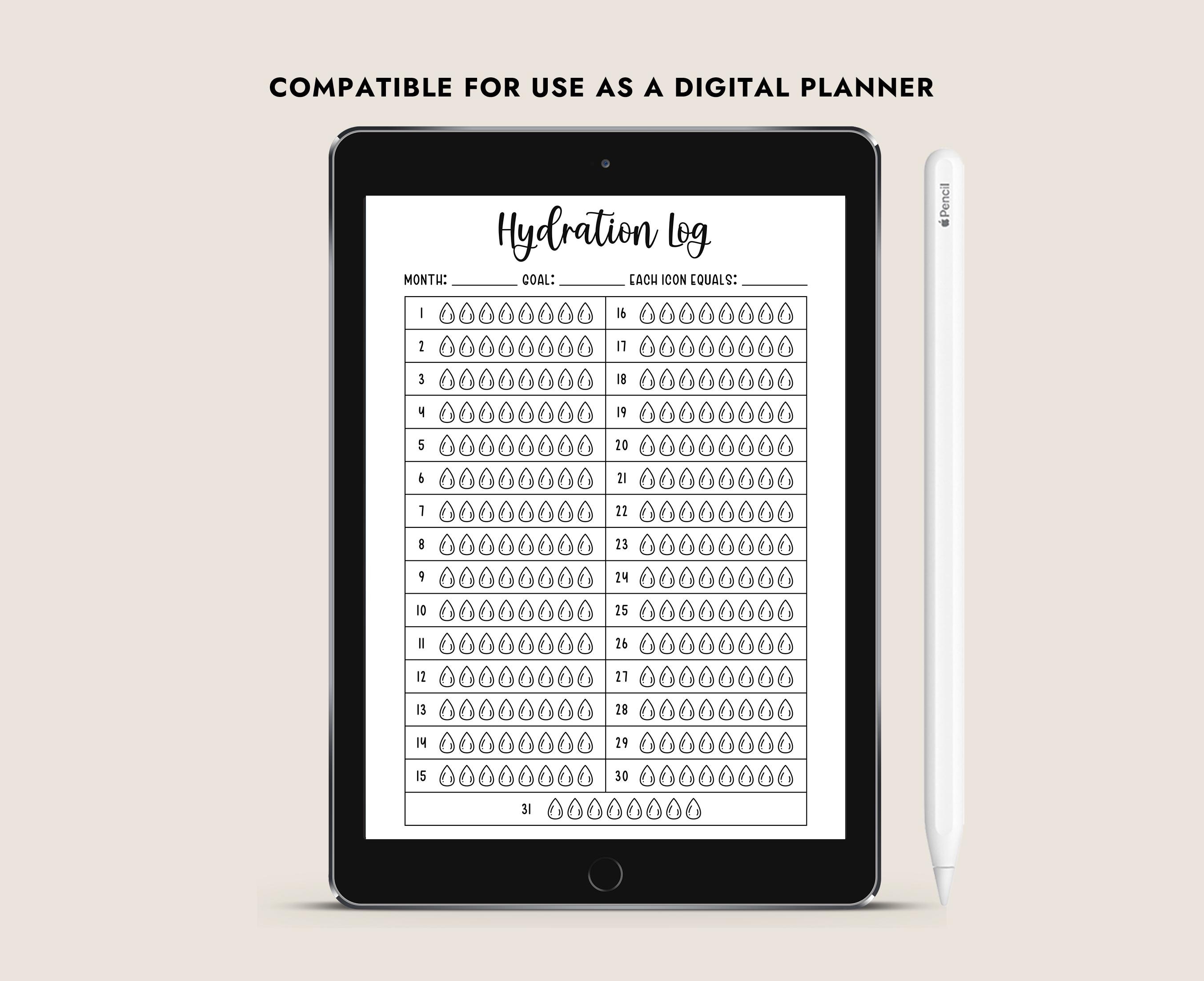 Hydration Log Printable Water Tracker Monthly Wellness A4 A5 Letter PDF ...