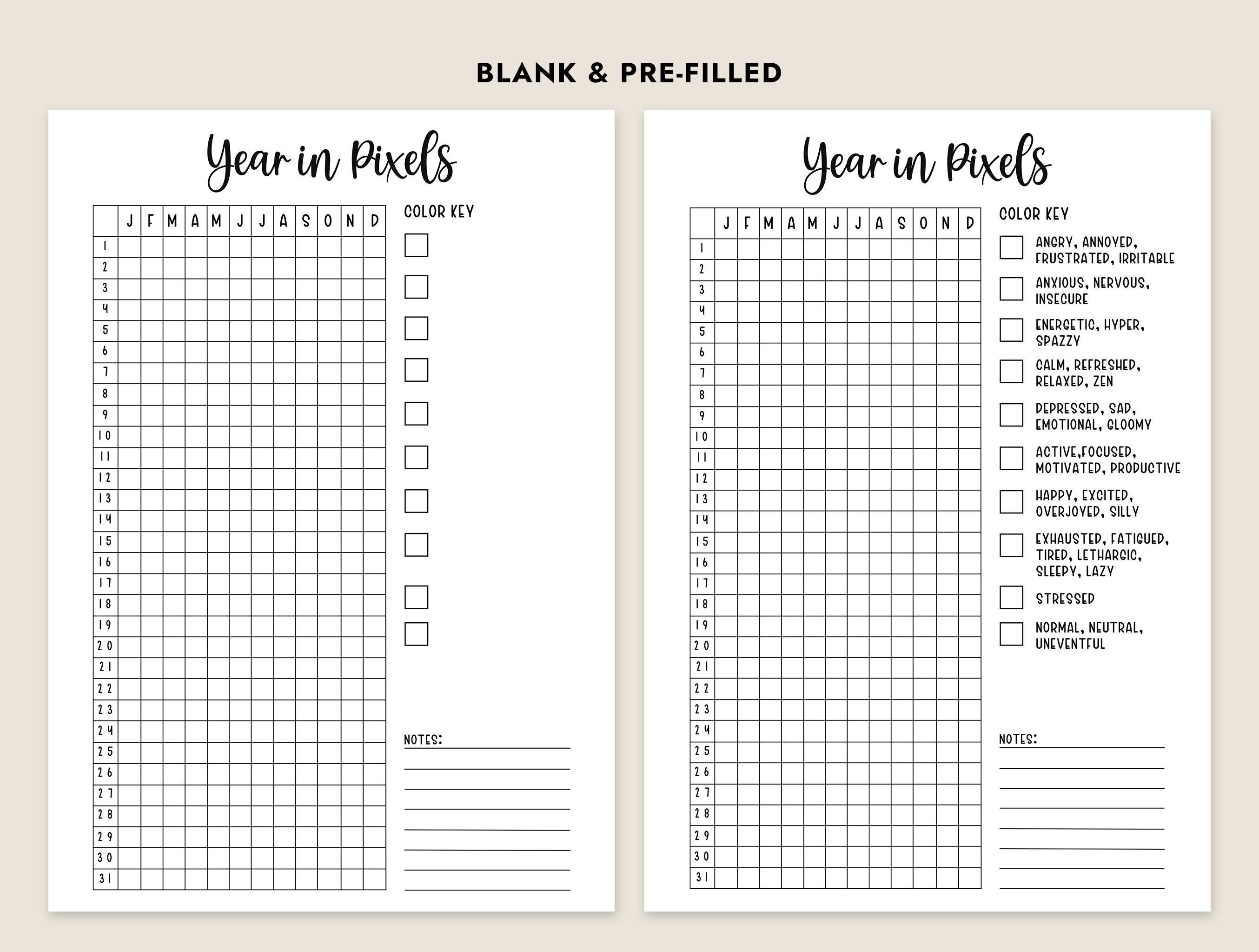 Year in Pixels Planner Page Printable Journal Page Daily Mod Tracker ...
