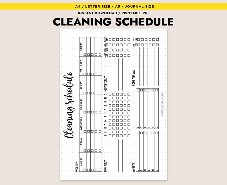 Cleaning Schedule Printable Planner Weekly Monthly Chore Chart A4 A5 ...