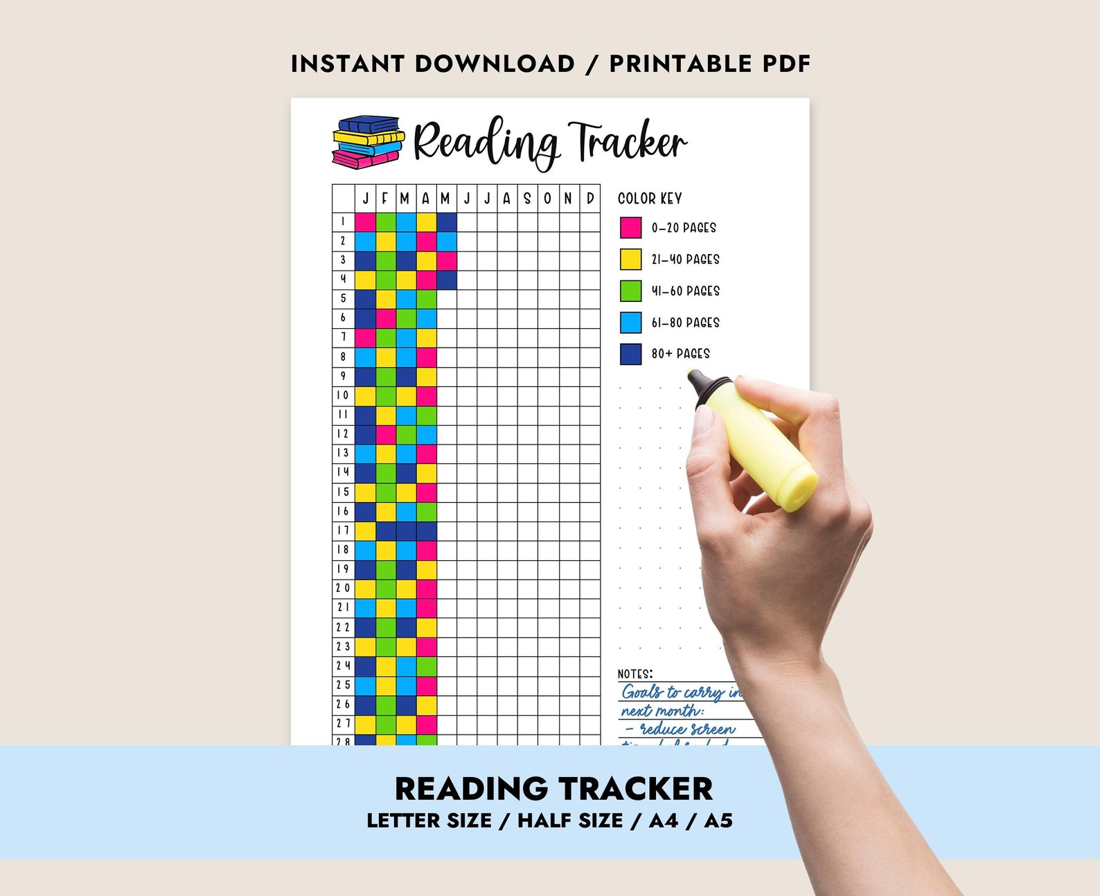 Reading Tracker Printable Journal Page Planner Book Reading Log Daily ...