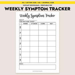 Weekly Symptom Tracker Printable A4 A5 Letter Journal Size Health Log Wellness Planner Instant Download
