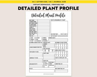 Detailed Plant Profile Printable Garden Planner Plant Care Journal Houseplant Log A4 A5 Letter PDF