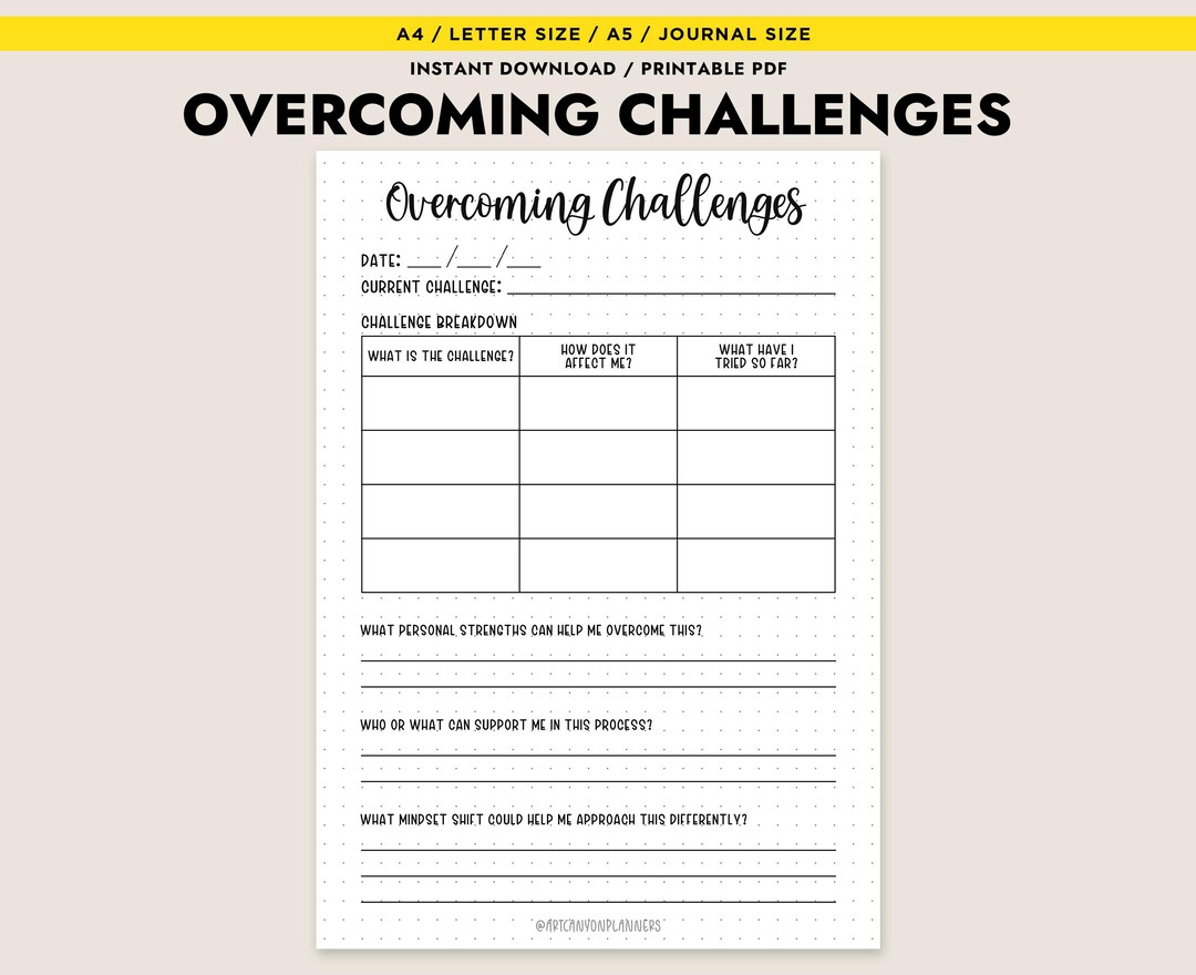 Overcoming Challenges Worksheet Printable Self Help Journal Anxiety ...