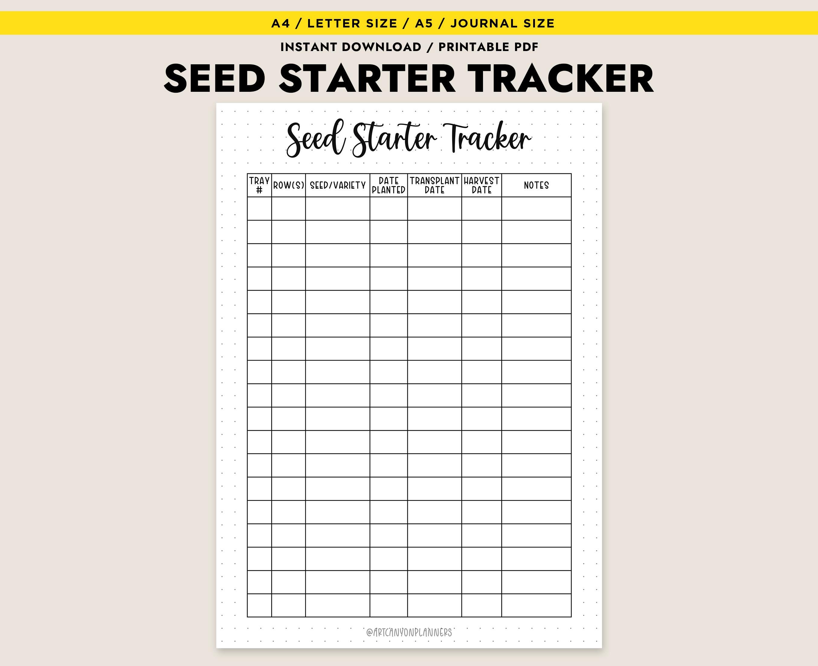 Seed Starter Tracker Printable Gardening Planner Log for Garden Journal ...