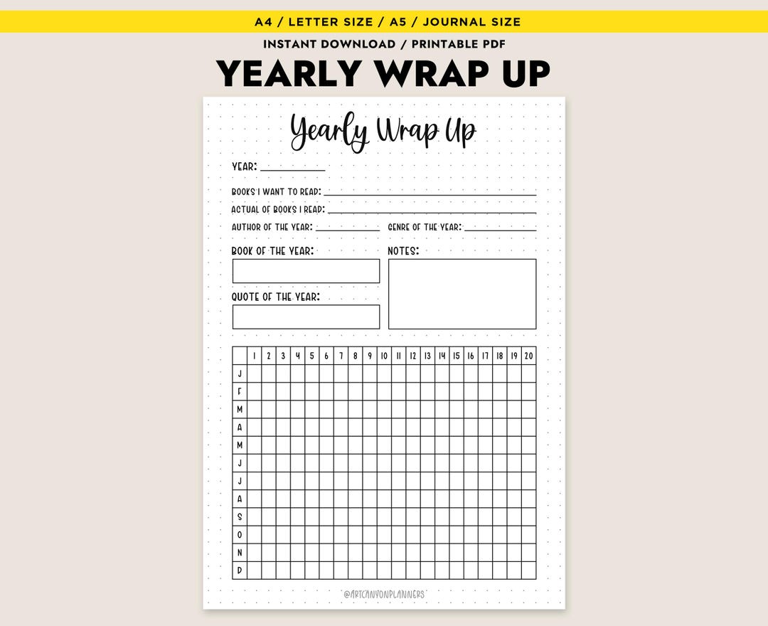 Yearly Wrap up Printable Reading Journal Page Annual Book Tracker ...