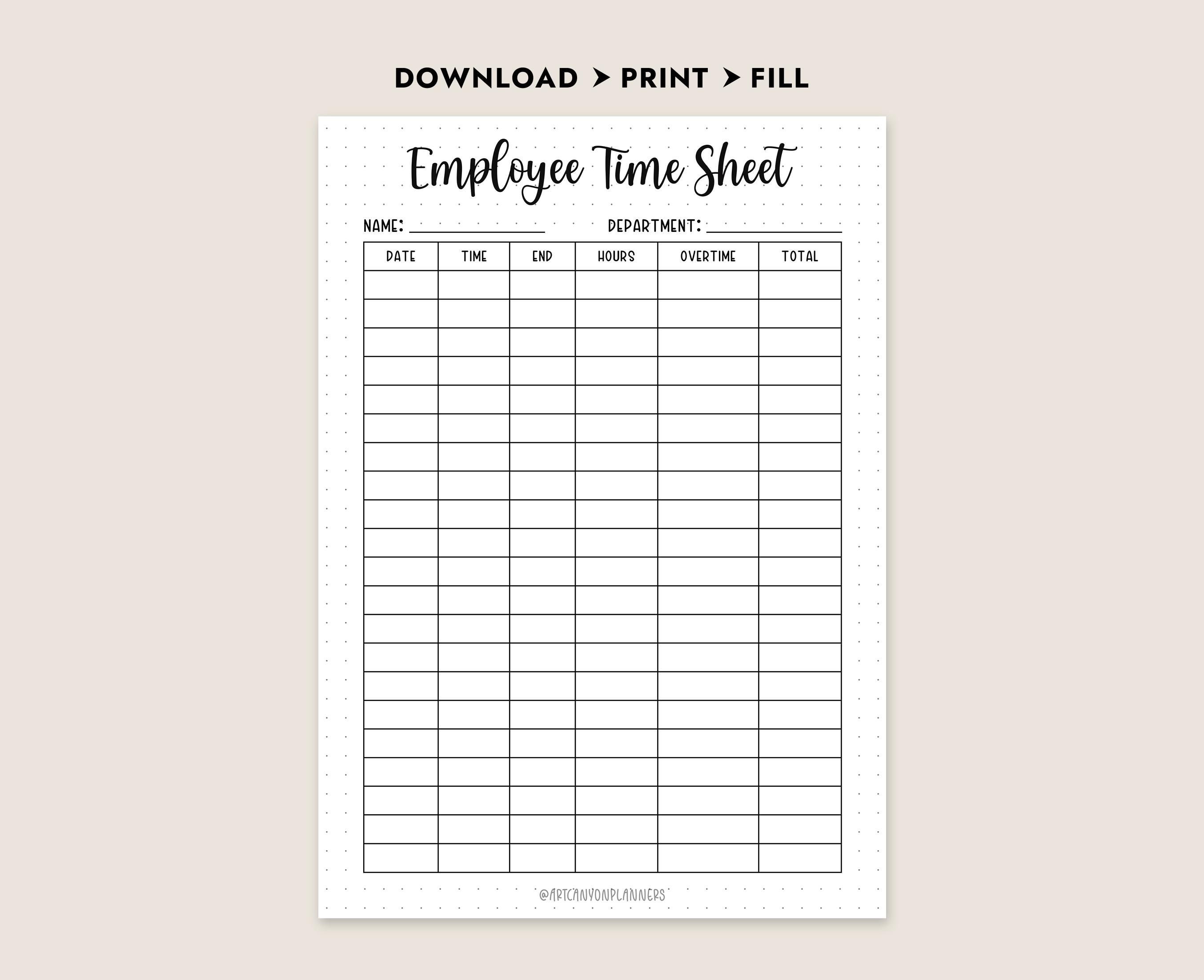Employee Time Sheet Printable Payroll Log Weekly Timecard Template Work ...