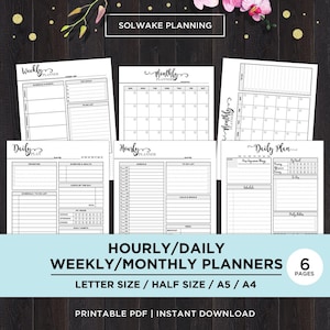 Weekly Planner Printable Hourly Daily Weekly Monthly Planner Printable Insert Half Size Planner Inserts A4 A5 Half Size Letter Inserts