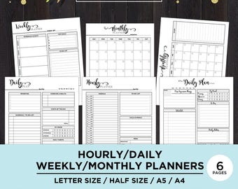 Weekly Planner Printable Hourly Daily Weekly Monthly Planner Printable Insert Half Size Planner Inserts A4 A5 Half Size Letter Inserts