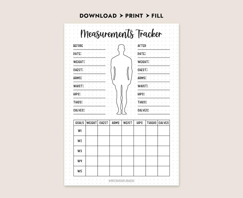 Body Measurements Tracker Printable PDF Workout Exercises Digital ...